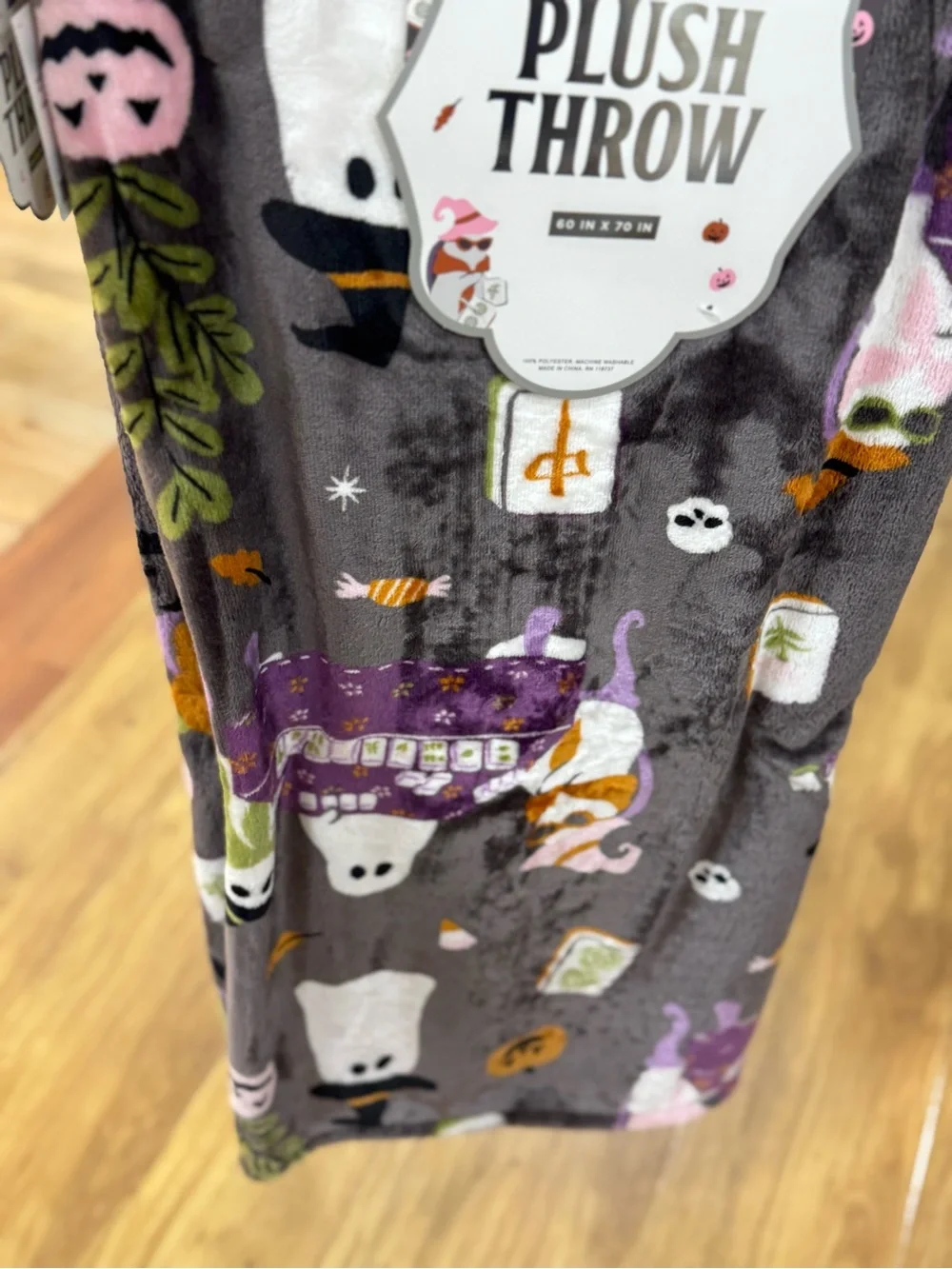 Plush Throw Blanket - Gray Halloween Ghost Print